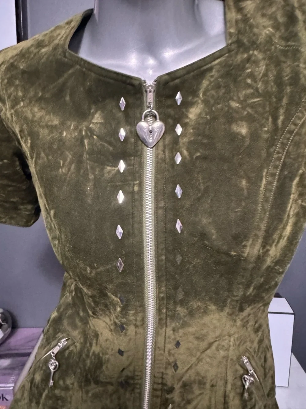 Green Velvet Goth Grunge Dress + Jacket Set - Picture 10 of 14